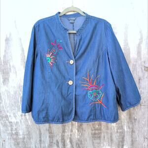 City Blues by Koret Denim Embroidered Women's XLPetite CottageCore GrandmaCore